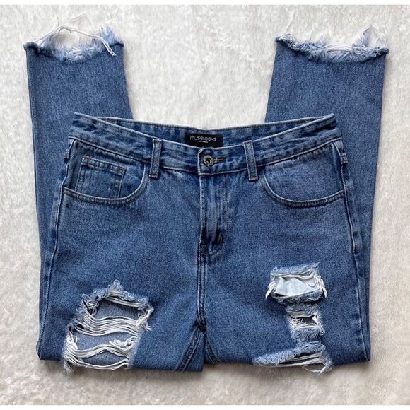 MUSELOOKS High Rise Distressed Raw Hem Cropped Jeans, Size Small - Picture 4 of 14